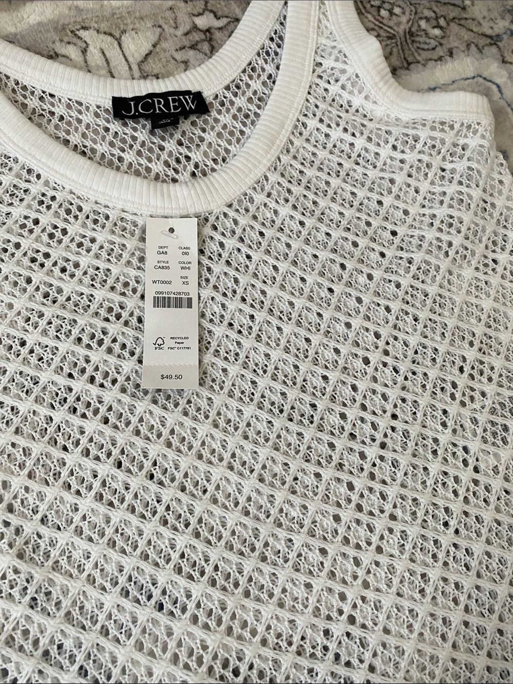 NWT J. Crew White Open Knit Sheer Crochet Tank Top - Picture 5 of 6
